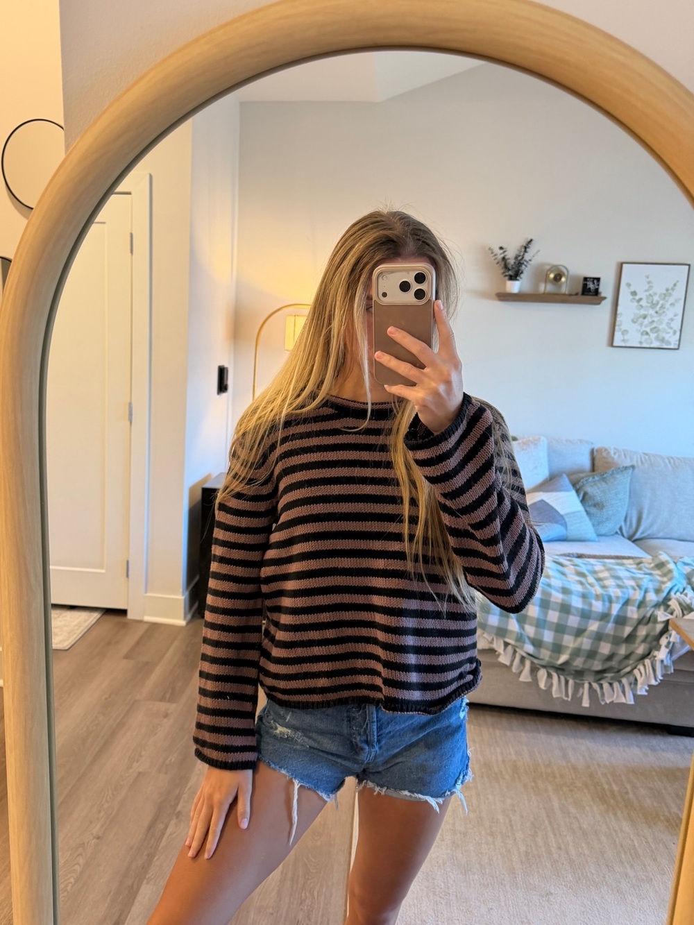 a new day Black and Brown Striped Crewneck Sweater